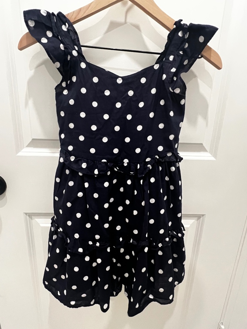 Janie and Jack Navy & White Polka Dot Dress Ruffled Sleeve Waist  Bottom - Size